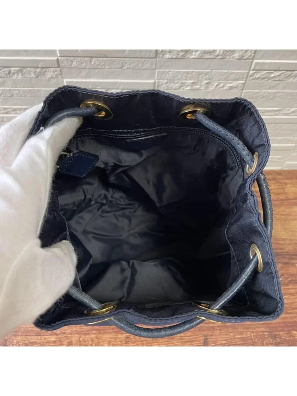 Celine Nylon Leather Shoulder Bag Drawstring Gold - Picture 7 of 10